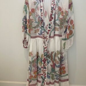 LA DoubleJ White Maxi Dress with Multicolor Floral Print kaftan S